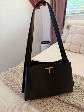 Tahari Black Shoulder Bag with Gold T Accent